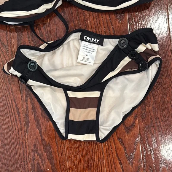 DKNY Striped Black and Brown Bikini Set - Picture 2 of 4